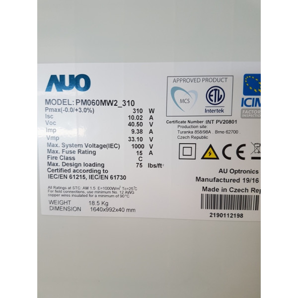 Сонячна панель Benq SunVivo PM060MW2 310 Сонячна панель Benq SunVivo PM060MW2 310