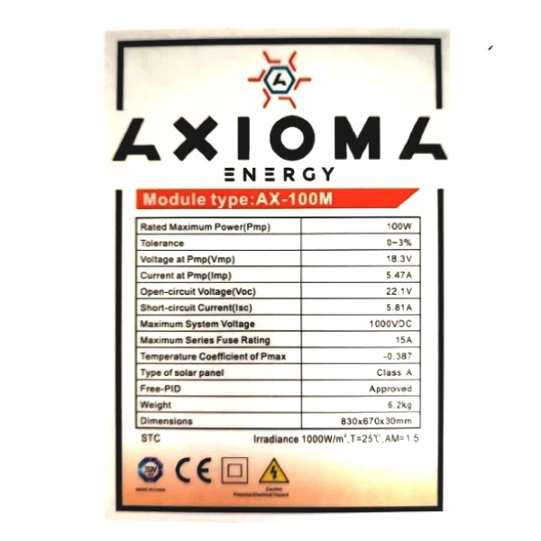 Сонячна панель AXIOMA energy AX-100M Сонячна панель AXIOMA energy AX-100M