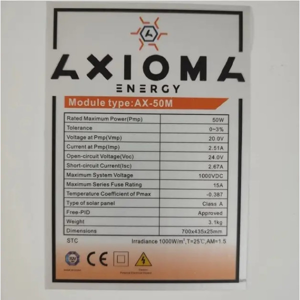 Сонячна панель AXIOMA energy AX-50M Сонячна панель AXIOMA energy AX-50M