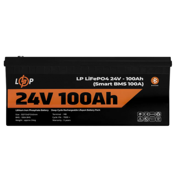 Акумулятор LogicPower LP LiFePO4 для ДБЖ 24V - 100Ah (BMS 100A), пластик Акумулятор LogicPower LP LiFePO4 для ДБЖ 24V - 100Ah (BMS 100A), пластик