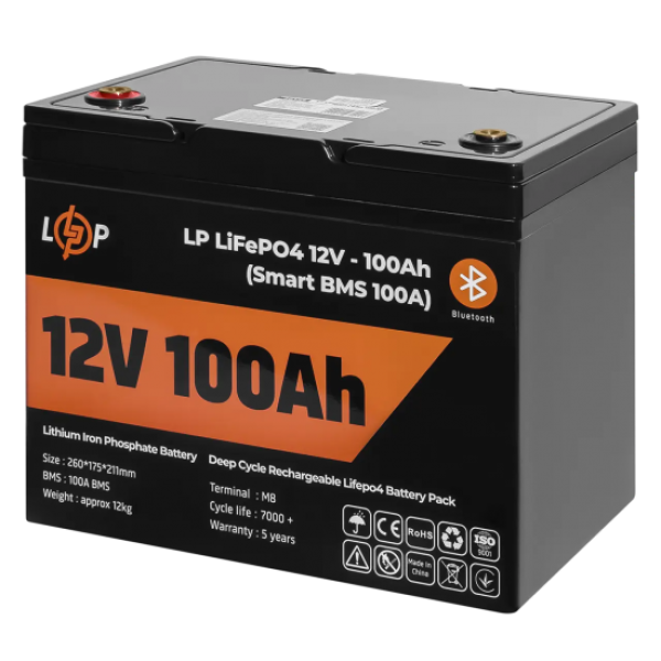 Акумулятор LogicPower LP LiFePO4 для ДБЖ 12V - 100Ah (BMS 100A), пластик Акумулятор LogicPower LP LiFePO4 для ДБЖ 12V - 100Ah (BMS 100A), пластик