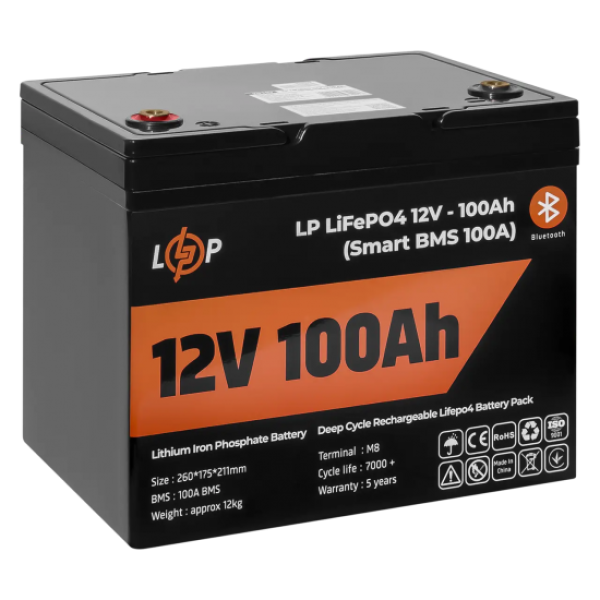 Акумулятор LogicPower LP LiFePO4 для ДБЖ 12V - 100Ah (BMS 100A), пластик Акумулятор LogicPower LP LiFePO4 для ДБЖ 12V - 100Ah (BMS 100A), пластик