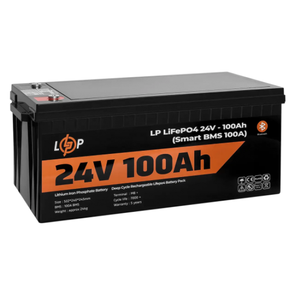 Акумулятор LogicPower LP LiFePO4 для ДБЖ 24V - 100Ah (BMS 100A), пластик Акумулятор LogicPower LP LiFePO4 для ДБЖ 24V - 100Ah (BMS 100A), пластик